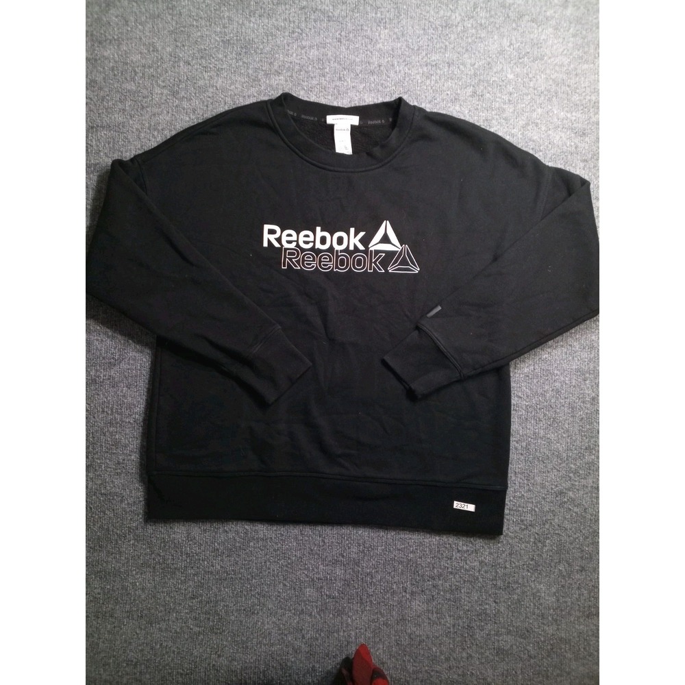 Reebok Sweatshirt Mens Large Black Crewneck Graphic Logo Athletic Pullover